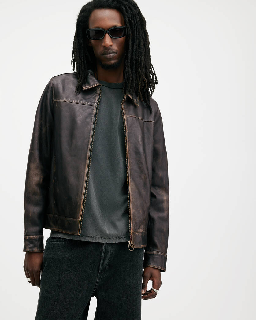 Alkan Zip Up Two Tone Leather Jacket All Saints