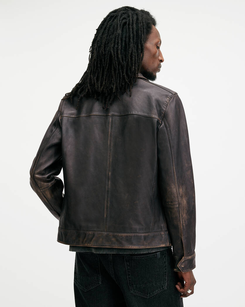 Alkan Zip Up Two Tone Leather Jacket All Saints